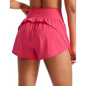 imageCRZ YOGA High Waisted Running Shorts for Women Ruffled Trim Tummy Control for Athletic with Mesh Liner Zip PocketLip Gloss Pink