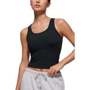 imageCRZ YOGA Softembrace Casual Tops for Women Soft Double Lined Scoop Neck Crop Sleeveless Shirts Basic Going Out TanksBlack