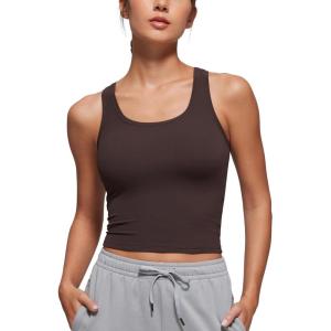 imageCRZ YOGA Softembrace Casual Tops for Women Soft Double Lined Scoop Neck Crop Sleeveless Shirts Basic Going Out TanksHot Fudge Brown