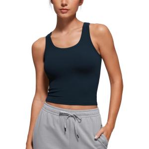 imageCRZ YOGA Softembrace Casual Tops for Women Soft Double Lined Scoop Neck Crop Sleeveless Shirts Basic Going Out TanksTrue Navy