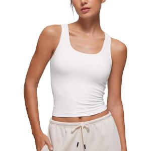 imageCRZ YOGA Softembrace Casual Tops for Women Soft Double Lined Scoop Neck Crop Sleeveless Shirts Basic Going Out TanksWhite