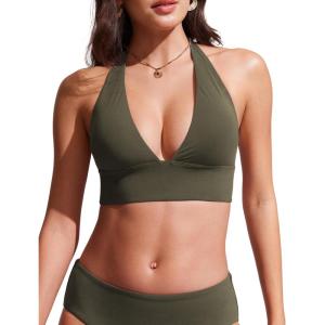 imageCRZ YOGA Womens Halter Bikini Tops V Neck Swim Bathing Suit Sexy Backless Swimsuit PaddedDark Olive