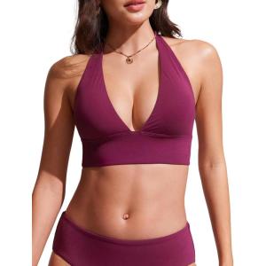 imageCRZ YOGA Womens Halter Bikini Tops V Neck Swim Bathing Suit Sexy Backless Swimsuit PaddedFuchsia