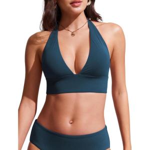 imageCRZ YOGA Womens Halter Bikini Tops V Neck Swim Bathing Suit Sexy Backless Swimsuit PaddedInsignia Blue