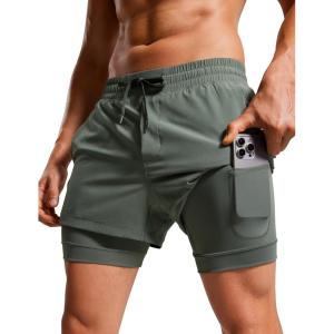 imageCRZ YOGA 2 in 1 Mens Athletic Shorts 35 with Liner Quick Dry Lightweight for Running Gym with Zip PocketsGrey Sage