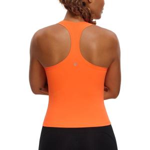 imageCRZ YOGA Butterluxe Racerback Workout Tank Tops for Women Tight Sleeveless Camisole Gym Athletic Yoga ShirtsNeon Orange