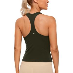 imageCRZ YOGA Butterluxe Racerback Workout Tank Tops for Women Tight Sleeveless Camisole Gym Athletic Yoga ShirtsOlive Green