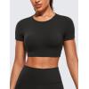 imageCRZ YOGA Womens Butterluxe Double Lined Open Back Crop Tops Backless Short Sleeve Workout Shirts Casual Tight TShirtsBlack