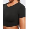 imageCRZ YOGA Womens Butterluxe Double Lined Open Back Crop Tops Backless Short Sleeve Workout Shirts Casual Tight TShirtsBlack