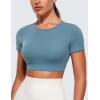 imageCRZ YOGA Womens Butterluxe Double Lined Open Back Crop Tops Backless Short Sleeve Workout Shirts Casual Tight TShirtsBlue Ashes
