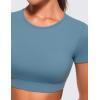 imageCRZ YOGA Womens Butterluxe Double Lined Open Back Crop Tops Backless Short Sleeve Workout Shirts Casual Tight TShirtsBlue Ashes
