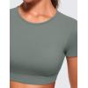 imageCRZ YOGA Womens Butterluxe Double Lined Open Back Crop Tops Backless Short Sleeve Workout Shirts Casual Tight TShirtsGrey Sage