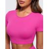 imageCRZ YOGA Womens Butterluxe Double Lined Open Back Crop Tops Backless Short Sleeve Workout Shirts Casual Tight TShirtsHibiscus Purple