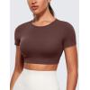 imageCRZ YOGA Womens Butterluxe Double Lined Open Back Crop Tops Backless Short Sleeve Workout Shirts Casual Tight TShirtsTaupe