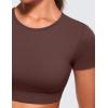imageCRZ YOGA Womens Butterluxe Double Lined Open Back Crop Tops Backless Short Sleeve Workout Shirts Casual Tight TShirtsTaupe
