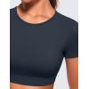 imageCRZ YOGA Womens Butterluxe Double Lined Open Back Crop Tops Backless Short Sleeve Workout Shirts Casual Tight TShirtsTrue Navy