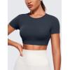imageCRZ YOGA Womens Butterluxe Double Lined Open Back Crop Tops Backless Short Sleeve Workout Shirts Casual Tight TShirtsTrue Navy
