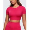 imageCRZ YOGA Womens Butterluxe Double Lined Open Back Crop Tops Backless Short Sleeve Workout Shirts Casual Tight TShirtsViva Magenta
