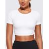 imageCRZ YOGA Womens Butterluxe Double Lined Open Back Crop Tops Backless Short Sleeve Workout Shirts Casual Tight TShirtsWhite