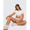 imageCRZ YOGA Womens Butterluxe Double Lined Open Back Crop Tops Backless Short Sleeve Workout Shirts Casual Tight TShirtsWhite Apricot