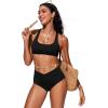 imageCRZ YOGA Womens V Cut Bikini Bottom High Waisted Cross Front Bathing Swimsuit Full Coverage Swim BriefsBlack