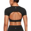 imageCRZ YOGA Womens Butterluxe Double Lined Open Back Crop Tops Backless Short Sleeve Workout Shirts Casual Tight TShirtsBlack