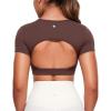 imageCRZ YOGA Womens Butterluxe Double Lined Open Back Crop Tops Backless Short Sleeve Workout Shirts Casual Tight TShirtsTaupe