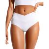 imageCRZ YOGA Womens V Cut Bikini Bottom High Waisted Cross Front Bathing Swimsuit Full Coverage Swim BriefsWhite