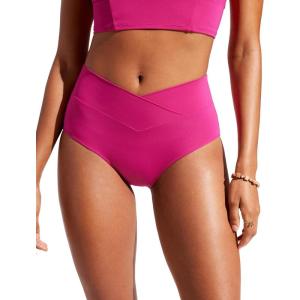 imageCRZ YOGA Womens V Cut Bikini Bottom High Waisted Cross Front Bathing Swimsuit Full Coverage Swim BriefsGranita Pink