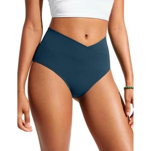 imageCRZ YOGA Womens V Cut Bikini Bottom High Waisted Cross Front Bathing Swimsuit Full Coverage Swim BriefsInsignia Blue