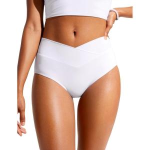 imageCRZ YOGA Womens V Cut Bikini Bottom High Waisted Cross Front Bathing Swimsuit Full Coverage Swim BriefsWhite