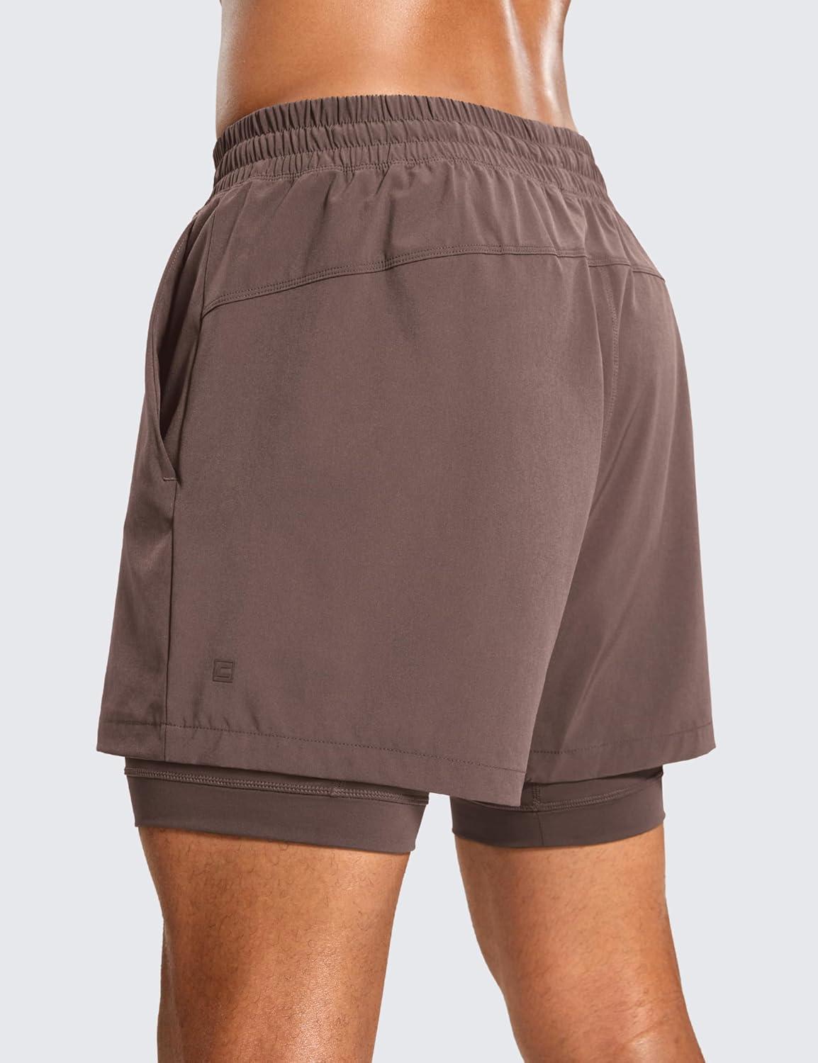 imageCRZ YOGA 2 in 1 Mens Athletic Shorts 5 with Liner Quick Dry Lightweight for Running Sports Gym with PocketsBrown Rock
