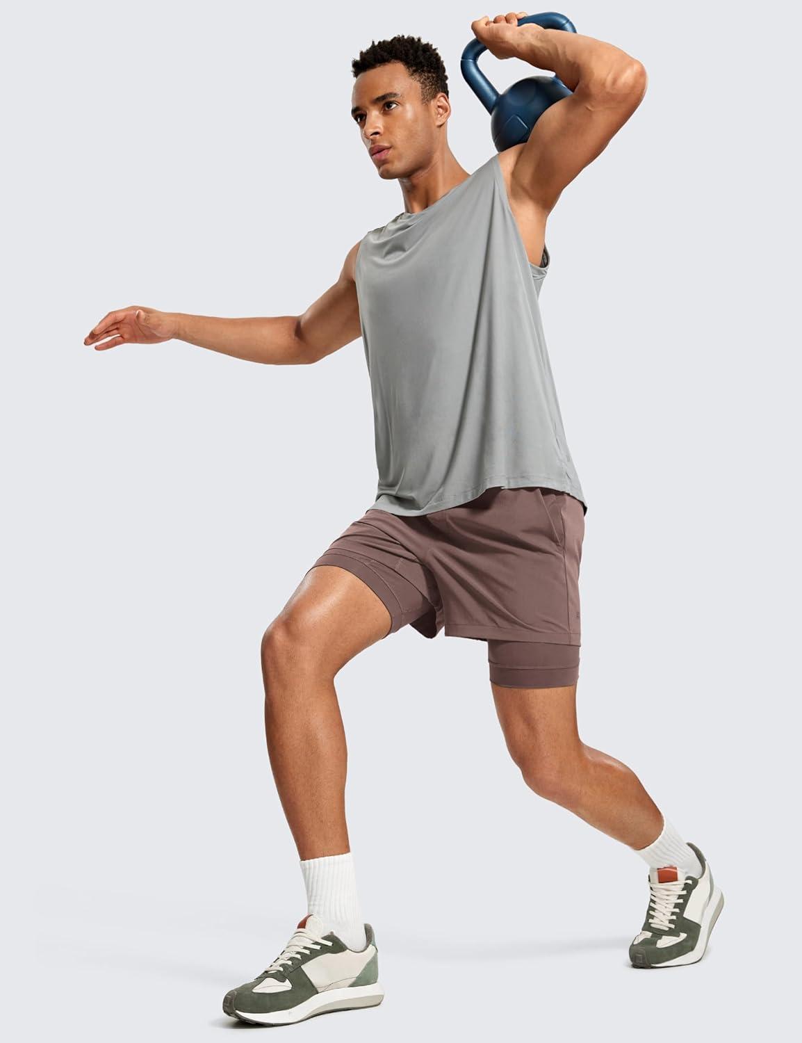 imageCRZ YOGA 2 in 1 Mens Athletic Shorts 5 with Liner Quick Dry Lightweight for Running Sports Gym with PocketsBrown Rock