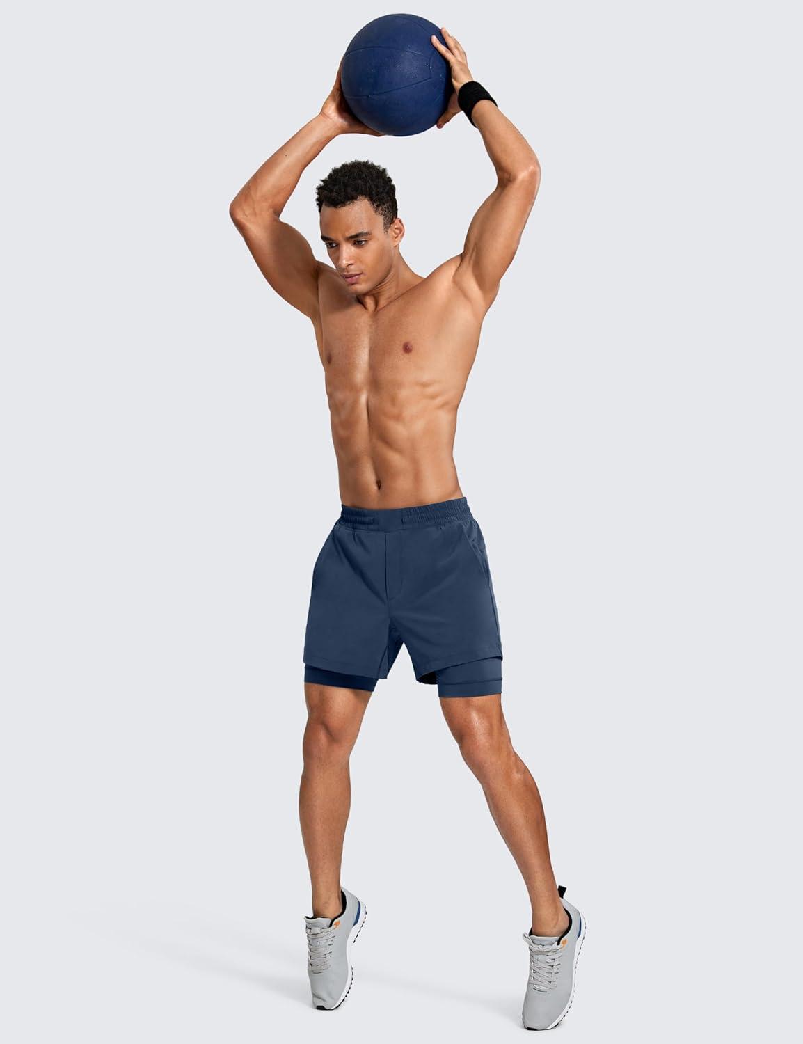 imageCRZ YOGA 2 in 1 Mens Athletic Shorts 5 with Liner Quick Dry Lightweight for Running Sports Gym with PocketsElectric Blue