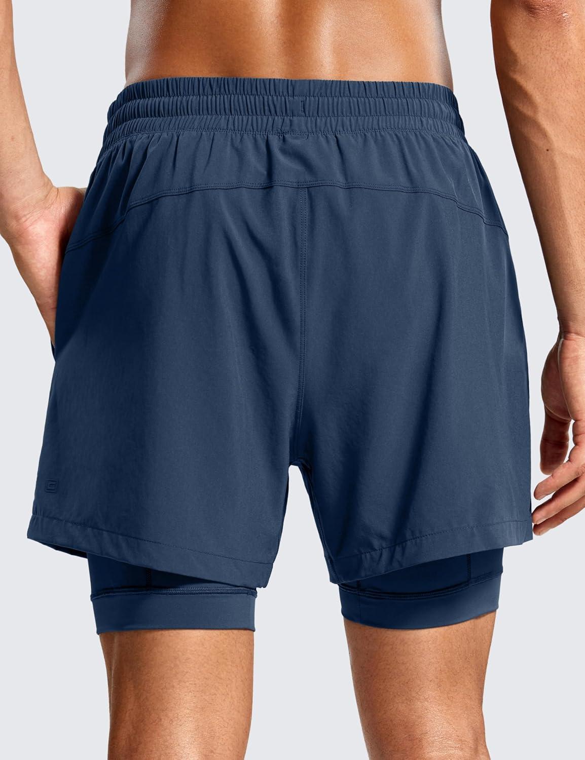 imageCRZ YOGA 2 in 1 Mens Athletic Shorts 5 with Liner Quick Dry Lightweight for Running Sports Gym with PocketsElectric Blue