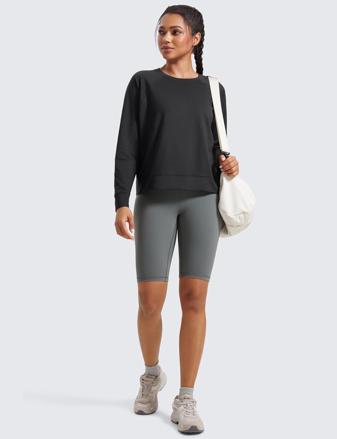 imageCRZ YOGA Cloud Jersey Pullover Sweatshirt for Women Long Sleeve Soft Casual Crewneck Tops Basic Workout Fall ShirtsBlack