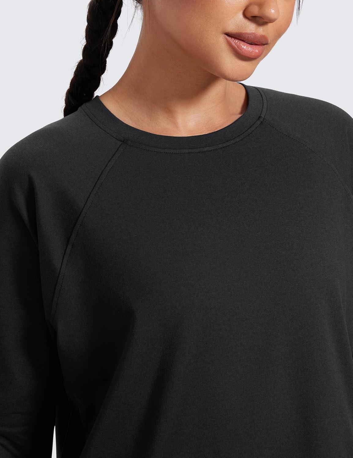imageCRZ YOGA Cloud Jersey Pullover Sweatshirt for Women Long Sleeve Soft Casual Crewneck Tops Basic Workout Fall ShirtsBlack
