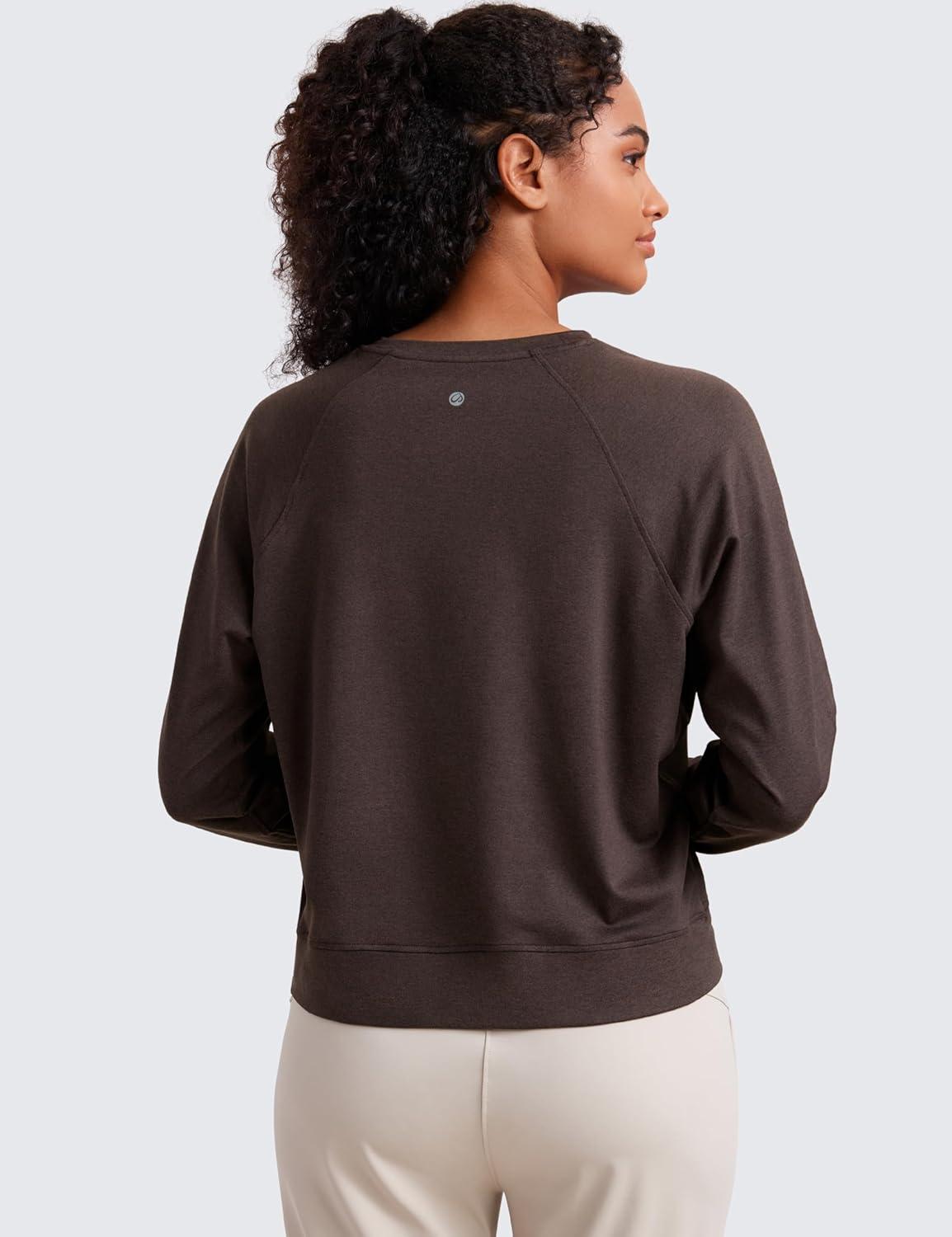 imageCRZ YOGA Cloud Jersey Pullover Sweatshirt for Women Long Sleeve Soft Casual Crewneck Tops Basic Workout Fall ShirtsHot Fudge Brown