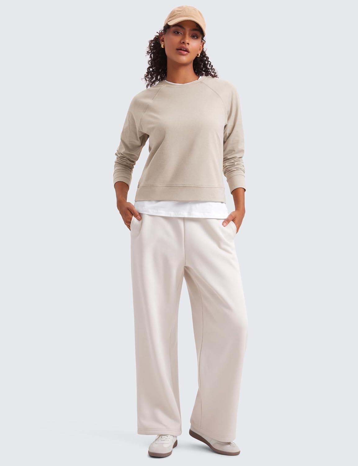 imageCRZ YOGA Cloud Jersey Pullover Sweatshirt for Women Long Sleeve Soft Casual Crewneck Tops Basic Workout Fall ShirtsMojave Tan