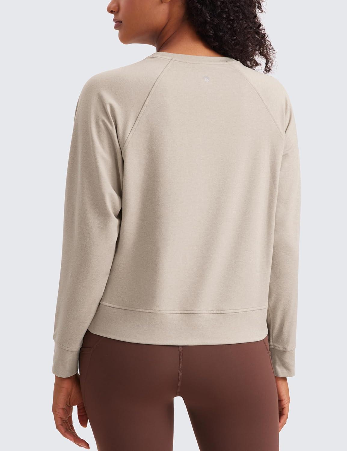 imageCRZ YOGA Cloud Jersey Pullover Sweatshirt for Women Long Sleeve Soft Casual Crewneck Tops Basic Workout Fall ShirtsMojave Tan