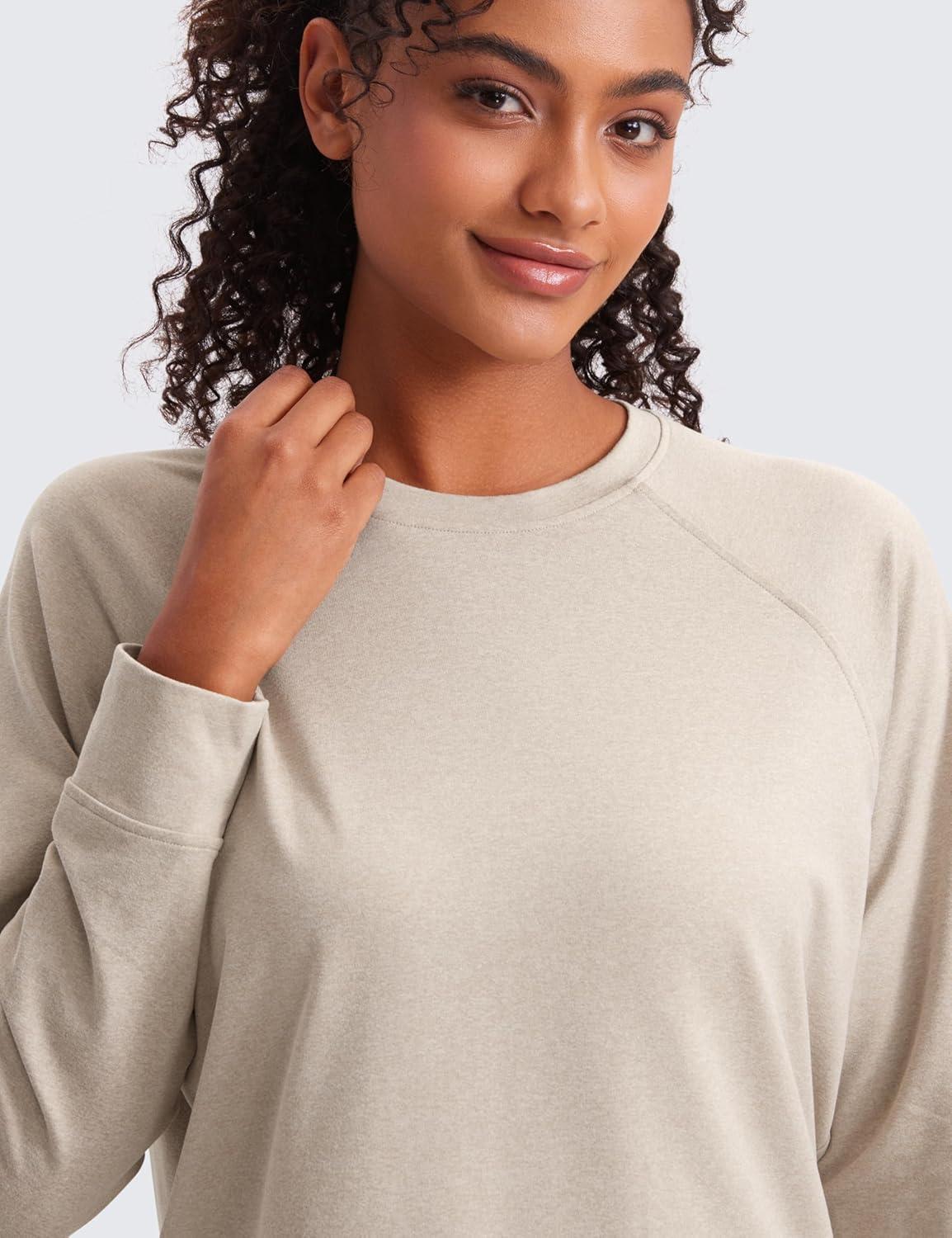 imageCRZ YOGA Cloud Jersey Pullover Sweatshirt for Women Long Sleeve Soft Casual Crewneck Tops Basic Workout Fall ShirtsMojave Tan