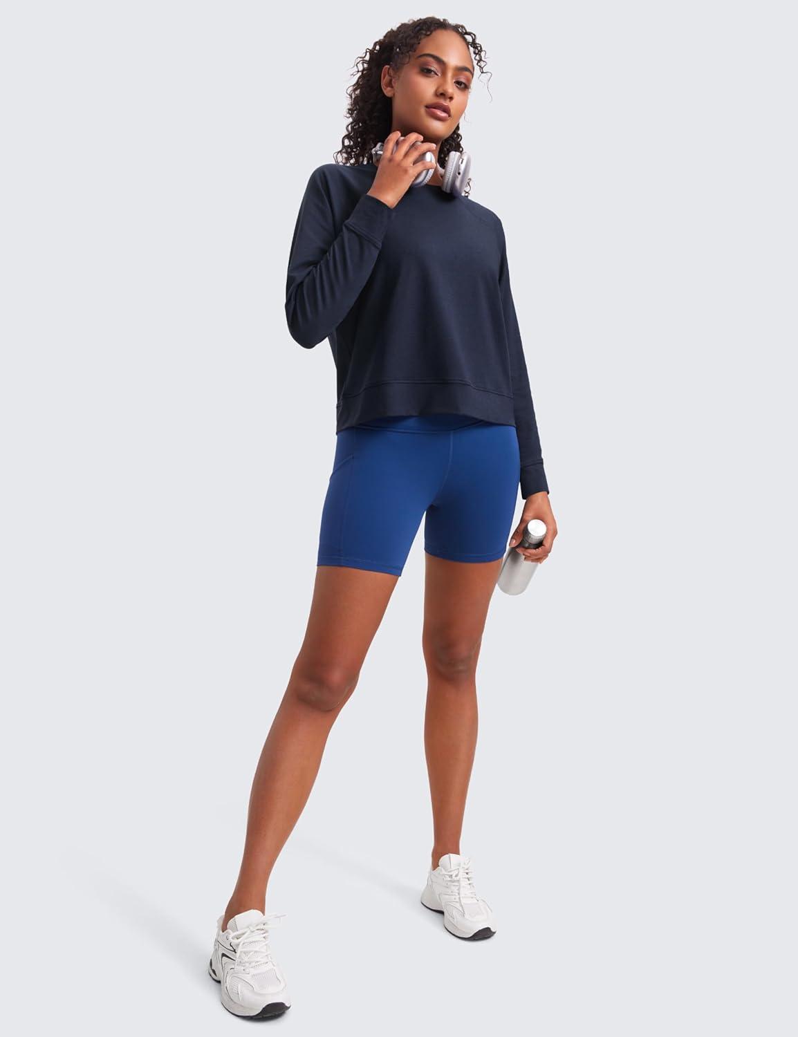 imageCRZ YOGA Cloud Jersey Pullover Sweatshirt for Women Long Sleeve Soft Casual Crewneck Tops Basic Workout Fall ShirtsNavy