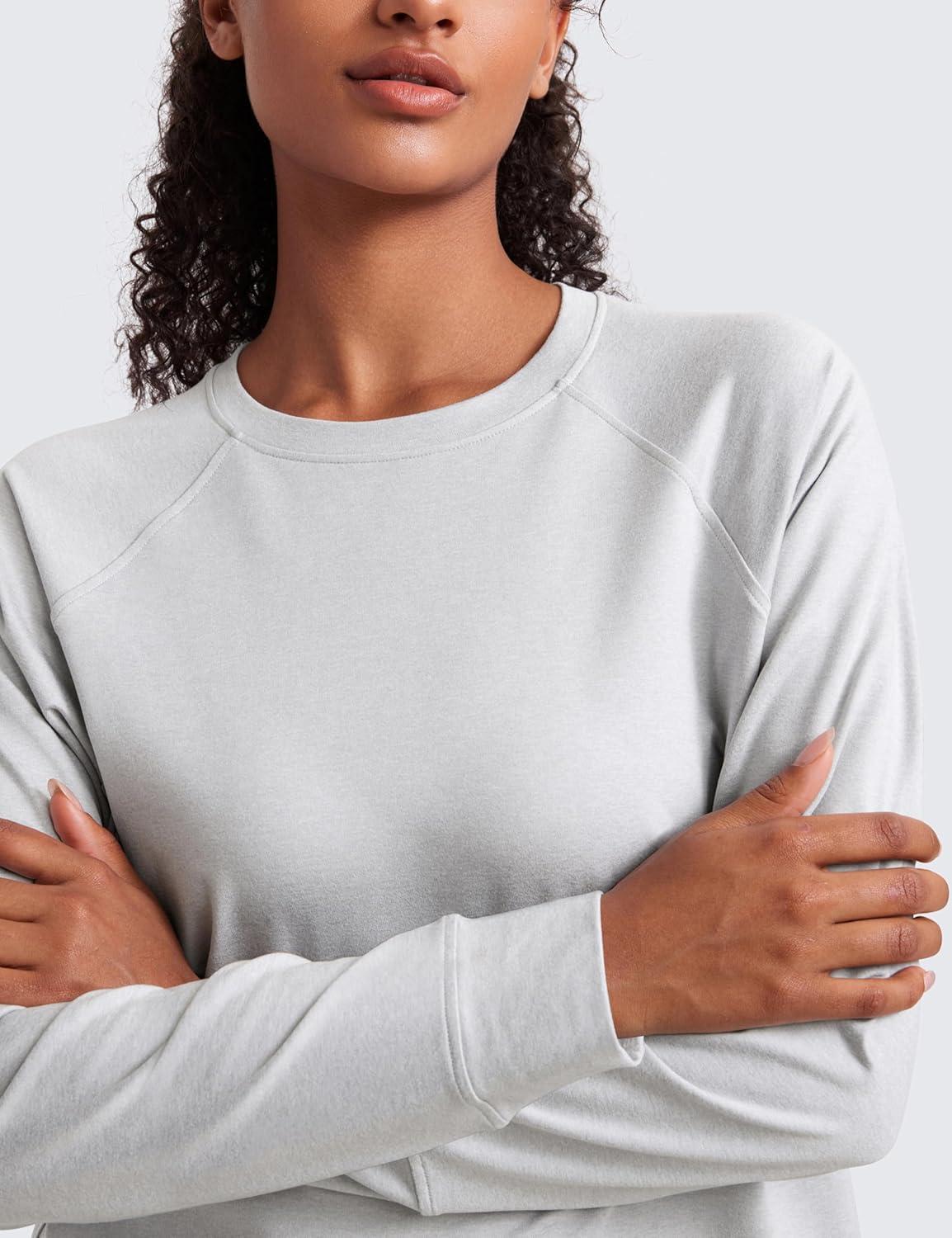 imageCRZ YOGA Cloud Jersey Pullover Sweatshirt for Women Long Sleeve Soft Casual Crewneck Tops Basic Workout Fall ShirtsPlatinum Grey