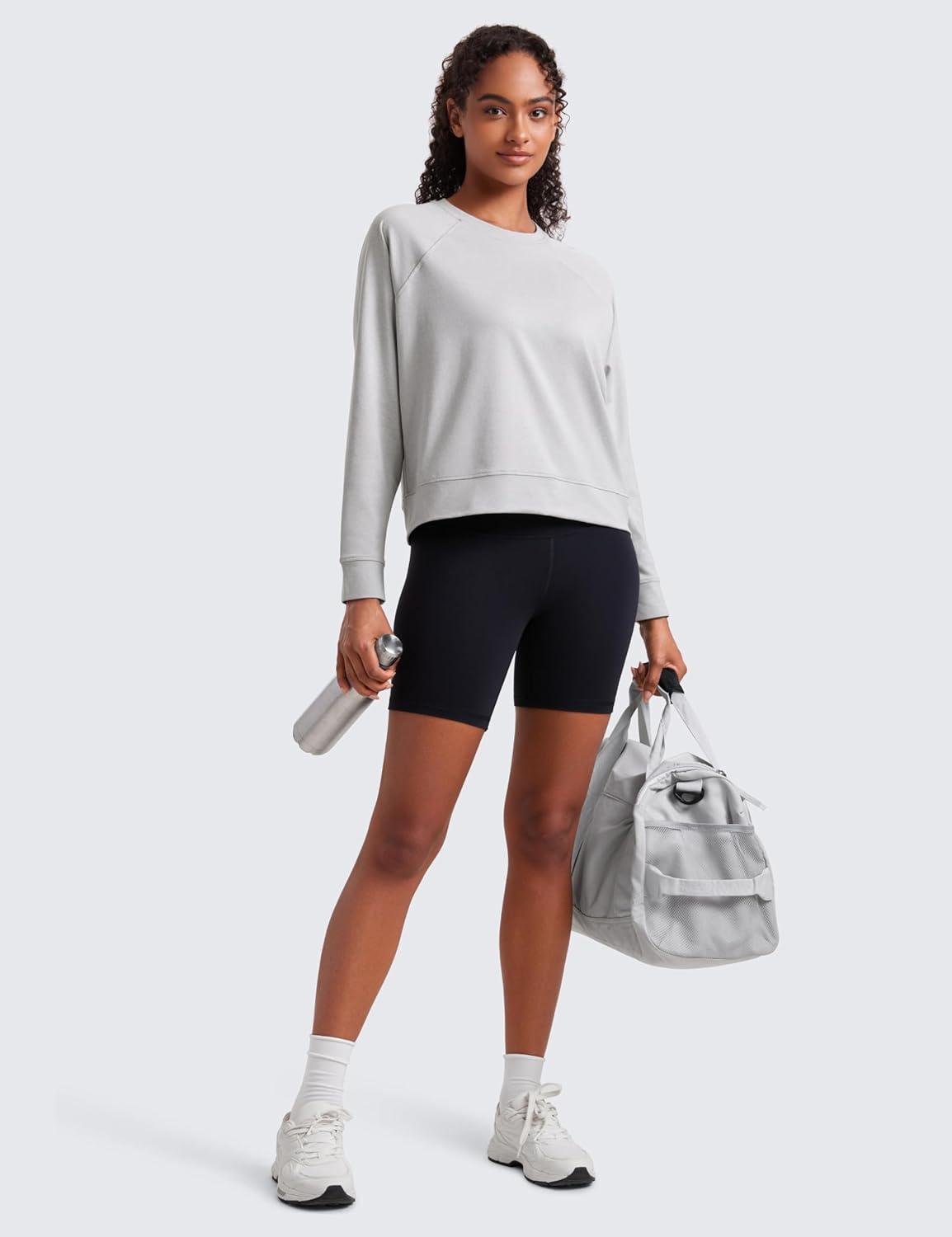 imageCRZ YOGA Cloud Jersey Pullover Sweatshirt for Women Long Sleeve Soft Casual Crewneck Tops Basic Workout Fall ShirtsPlatinum Grey