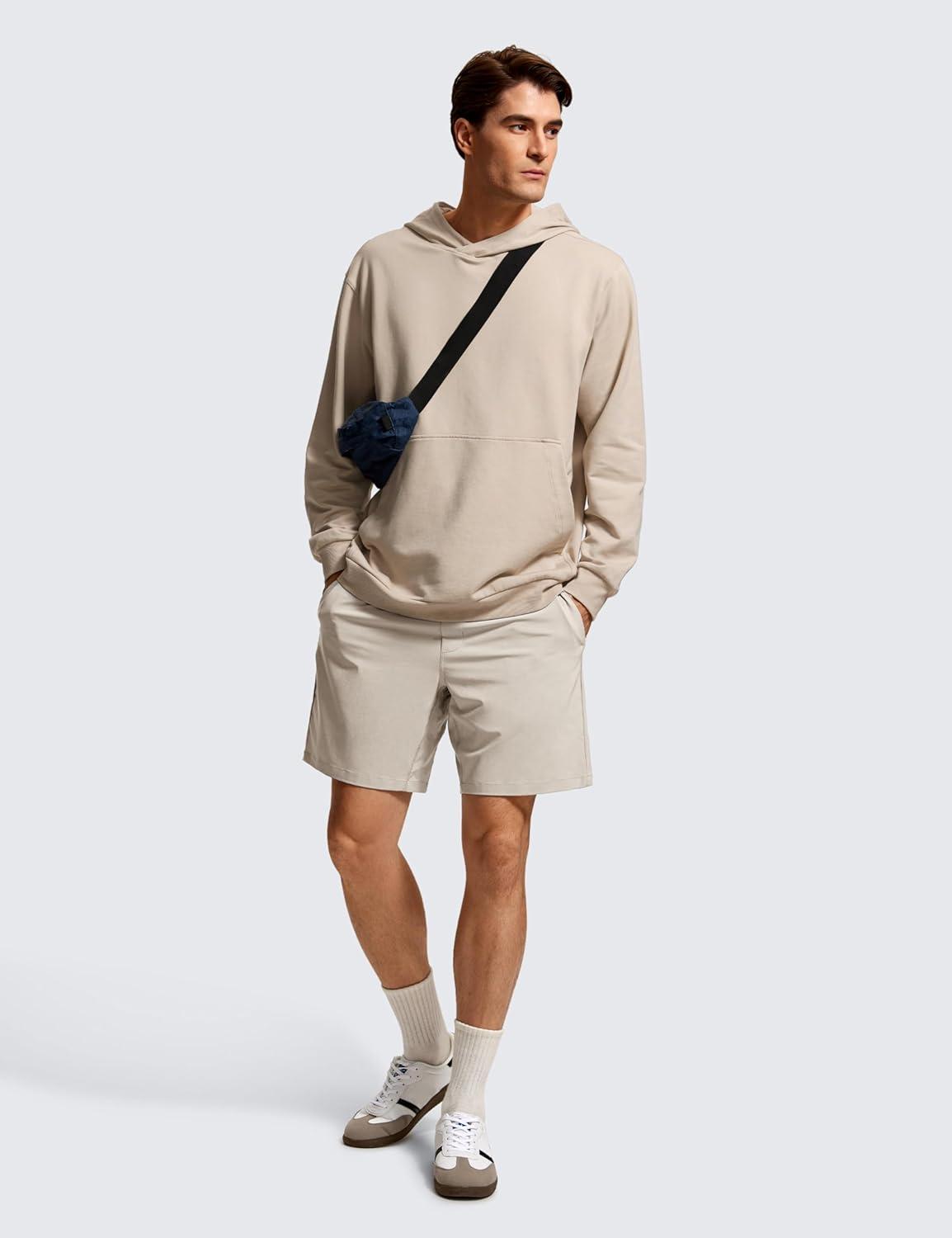 imageCRZ YOGA Mens Fleece Hoodies Basic Casual Hooded Sweatshirts Long Sleeve Pullover Workout Tops with PocketMojave Tan