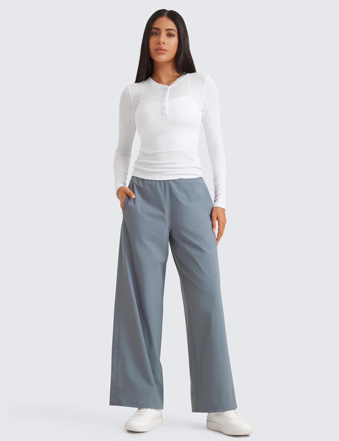 imageCRZ YOGA Stretch Wide Leg Casual Pants for Women 30quot High Waisted Dress Work Water Resistant Travel TrousersBelgian Blue