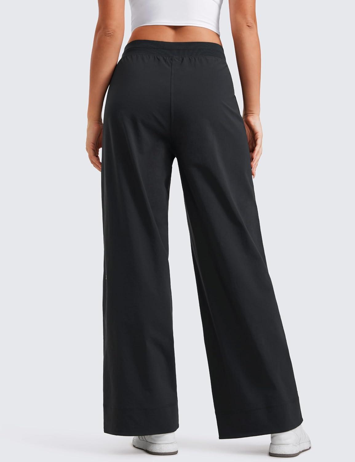 imageCRZ YOGA Stretch Wide Leg Casual Pants for Women 30quot High Waisted Dress Work Water Resistant Travel TrousersBlack
