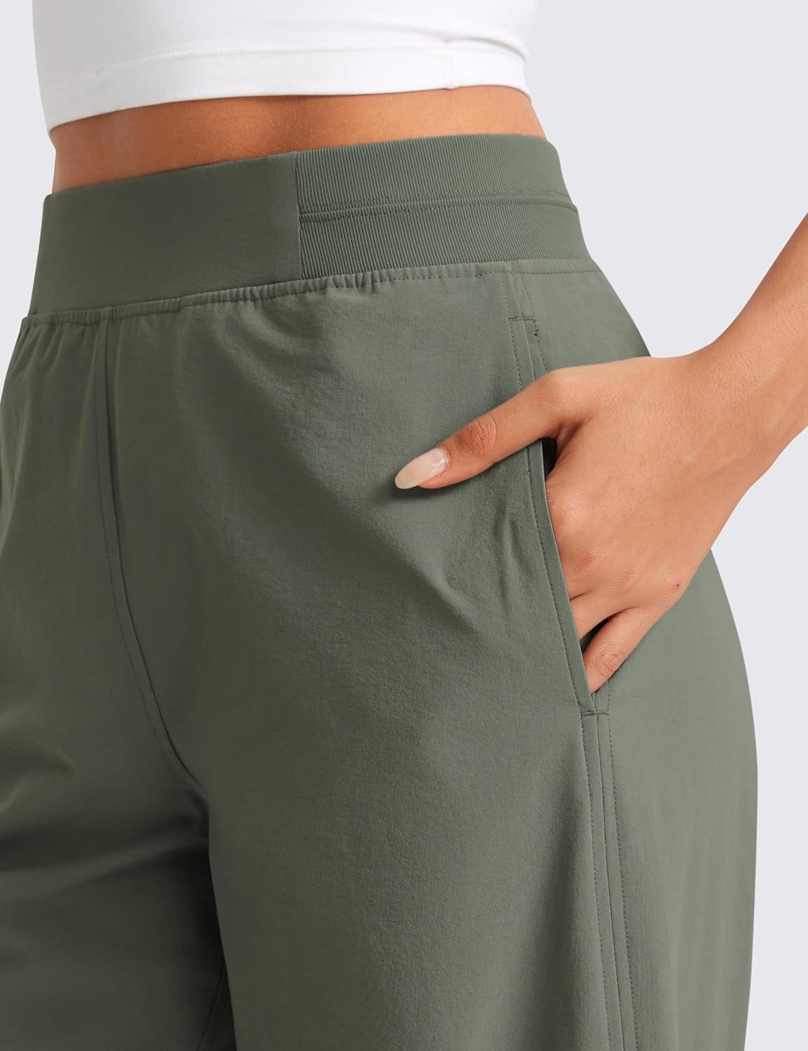 imageCRZ YOGA Stretch Wide Leg Casual Pants for Women 30quot High Waisted Dress Work Water Resistant Travel TrousersLight Army Green