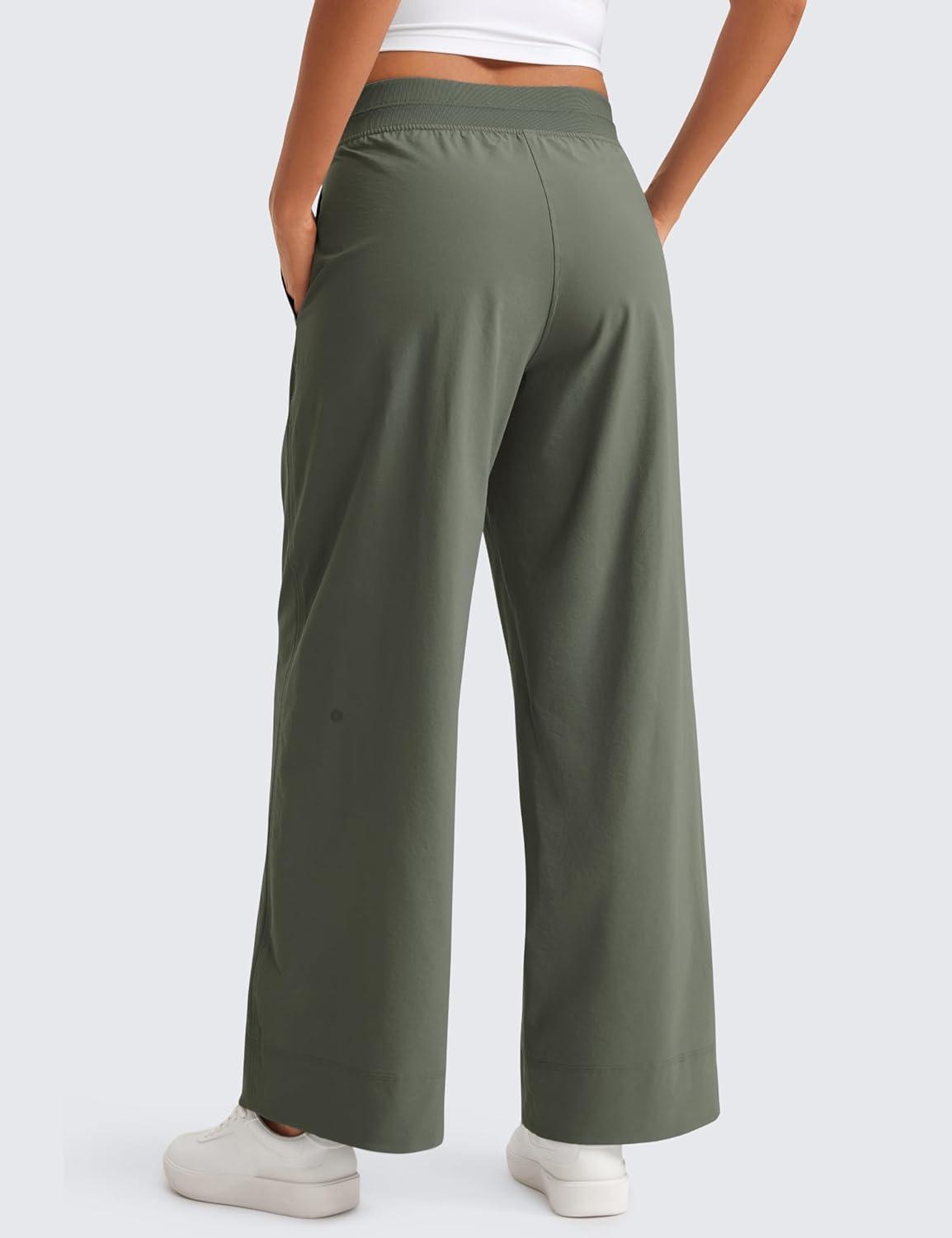 imageCRZ YOGA Stretch Wide Leg Casual Pants for Women 30quot High Waisted Dress Work Water Resistant Travel TrousersLight Army Green
