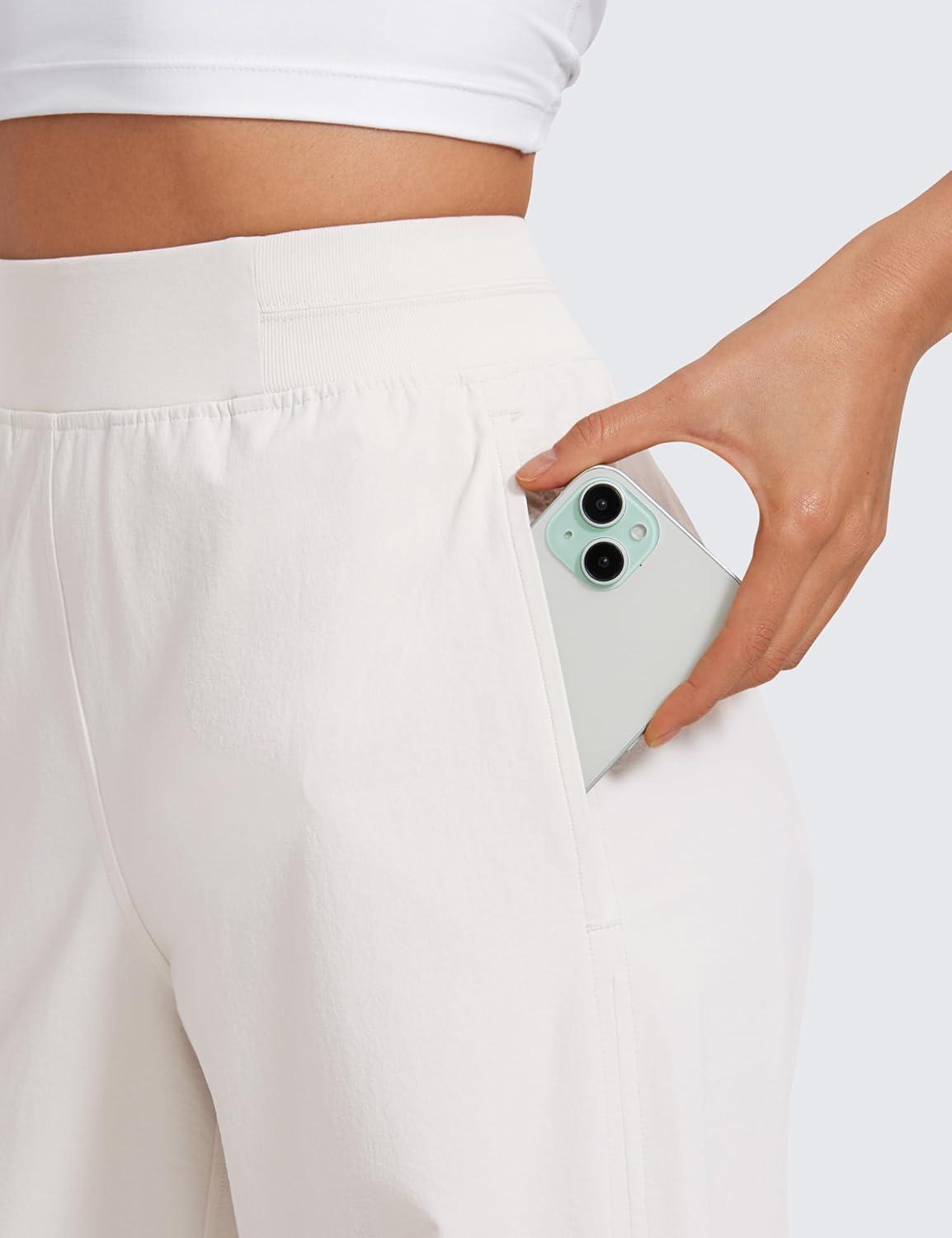 imageCRZ YOGA Stretch Wide Leg Casual Pants for Women 30quot High Waisted Dress Work Water Resistant Travel TrousersMilky White Bone